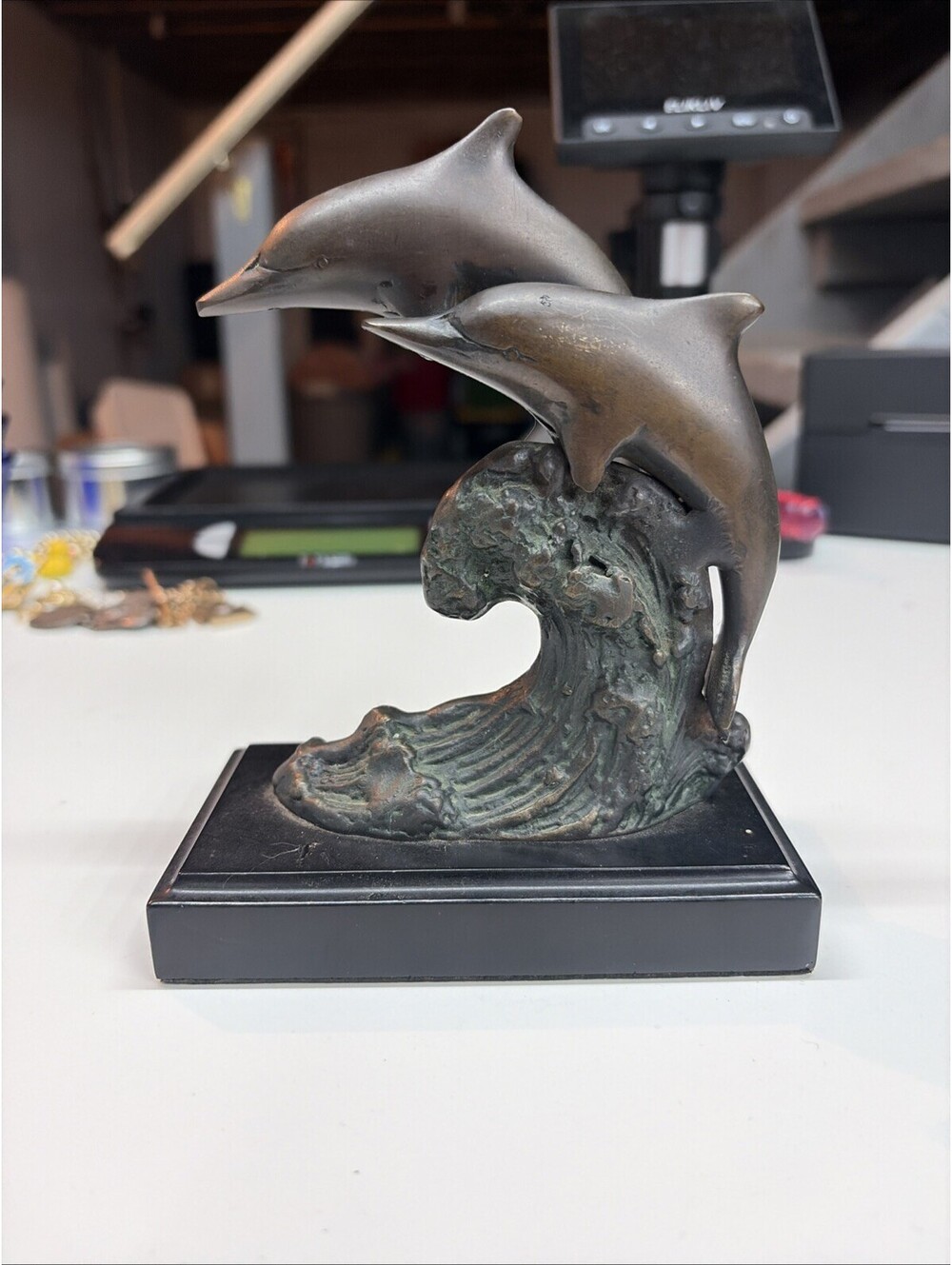 Vintage 2 Dolphins Bronze Sculpture